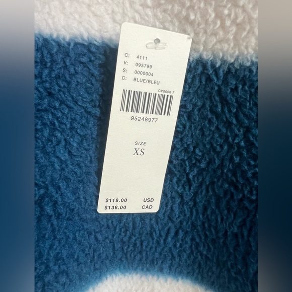 NWT new XS fits small Anthropologie Maeve Sherpa fleece stripe blue sweater top - Picture 5 of 17